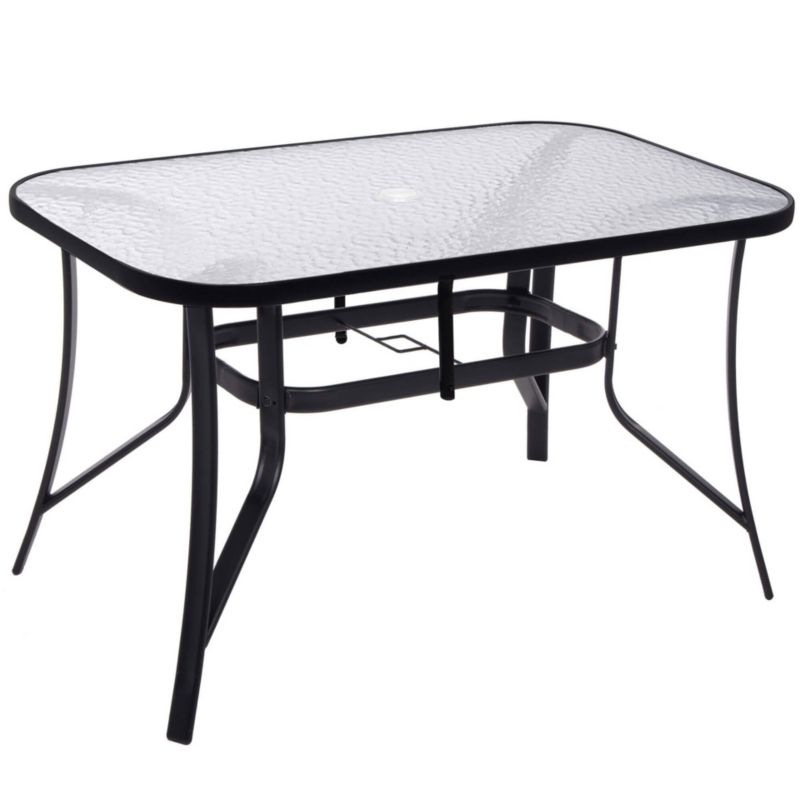 Stół ogrodowy i na taras Springos szkło z metalu czarny 150 cm 1 szt.