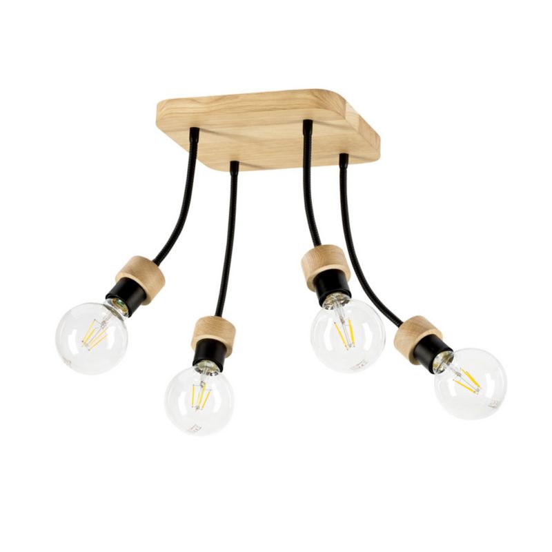 Drewniana Lampa Sufitowa SPOT Light 4xE27 Max.25W Dąb Olejowany FSC z Czarnymi Akcentami, Polski Producent, 1 szt.