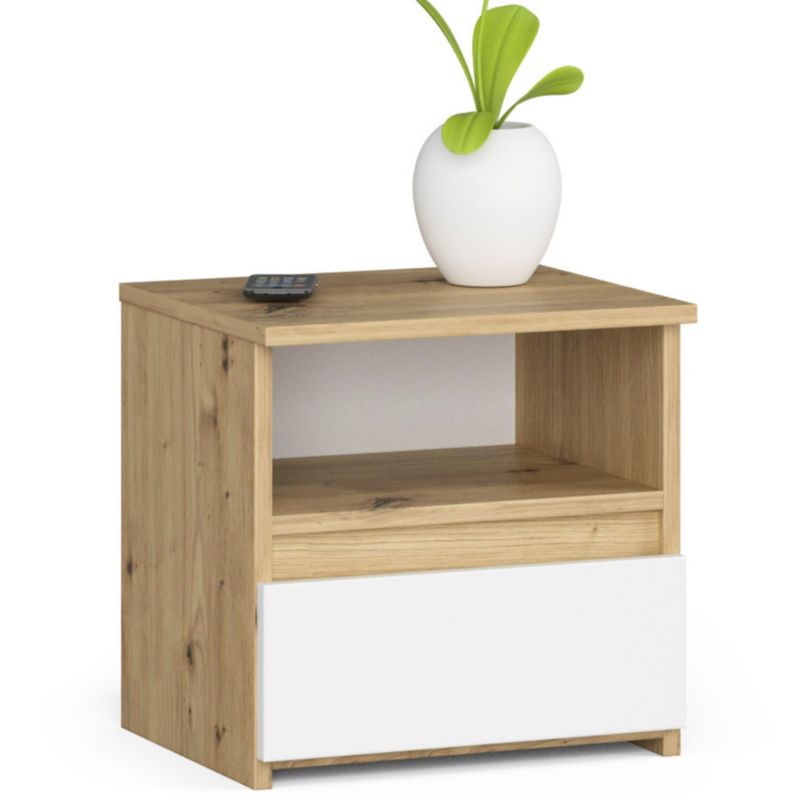 Szafka nocna Akord CL1 Dąb Artisan 40 cm 1 szuflada kolor Biały mat 1 półka 40x35x40 cm 1 szt.