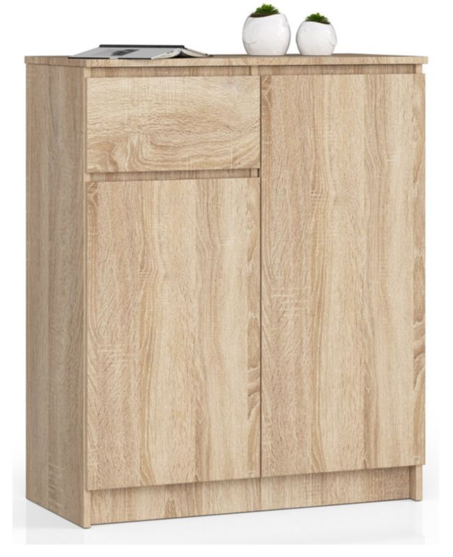 Komoda Akord K80 Dąb Sonoma 80 cm 2 drzwi 1 szuflada kolor Dąb Sonoma mat 4 półki 80x40x99 cm 1 szt.