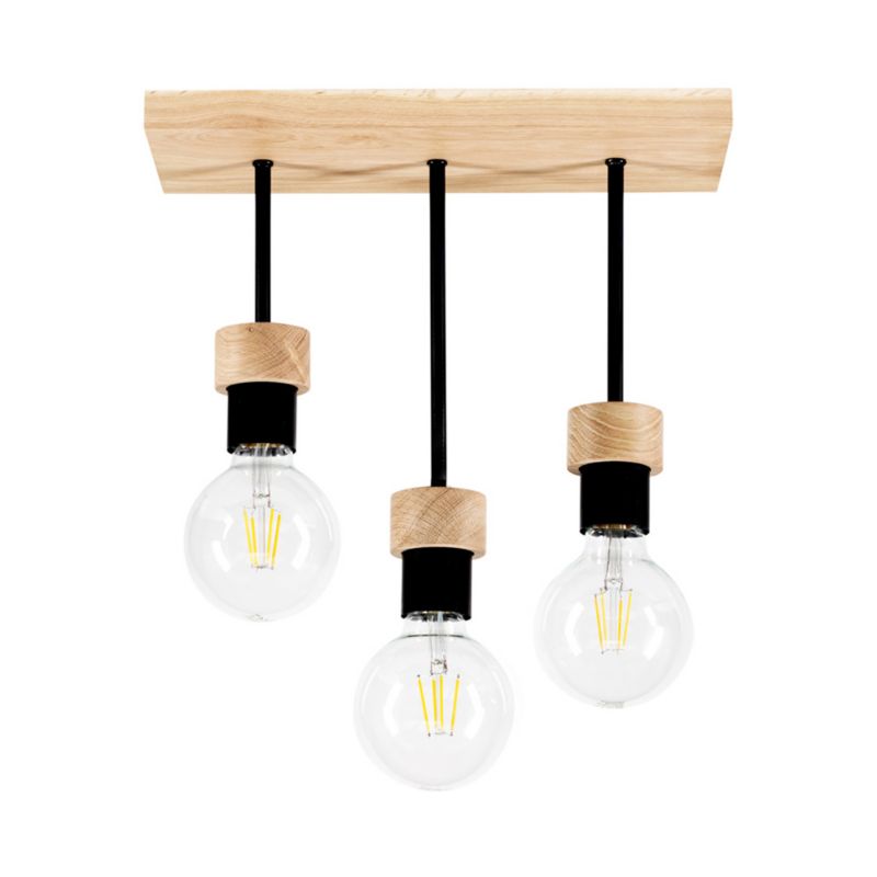 Drewniana Lampa Sufitowa SPOT Light 3xE27 Max.25W Dąb Olejowany FSC, Czarny Metal, Polski Producent, 1 szt.