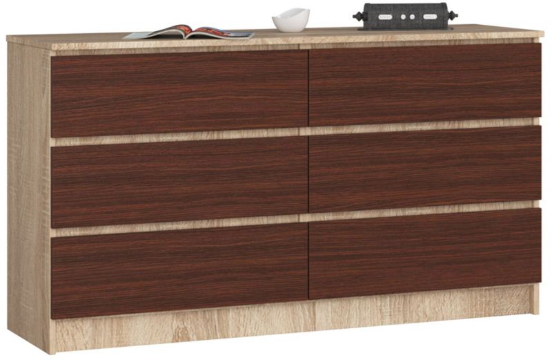 Komoda Akord K140 Dąb Sonoma 138 cm 6 szuflad kolor Wenge mat 138x40x77 cm 1 szt.