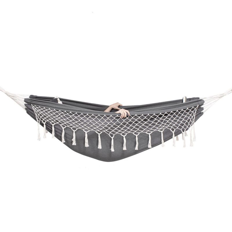 Hamak dwuosobowy Springos 200kg bujak ogrodowy 200x150cm szaro-kremowy 1szt