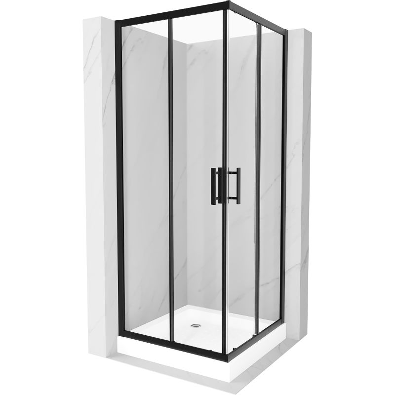 Kabina prysznicowa Mexen Rio kwadratowa 80 x 80 cm transparent czarna + brodzik Rio biały