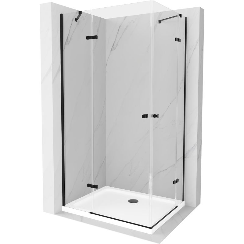 Kabina prysznicowa Mexen Roma Duo uchylna 100 x 90 cm transparent czarna + brodzik Flat