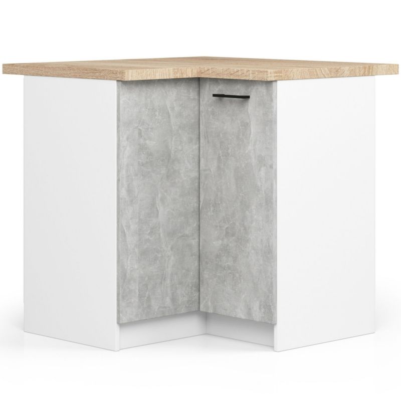 Szafka kuchenna Akord S90 narożna z blatem system Oliwia Biała 90 cm 2 drzwi fronty kolor Beton mat 2 półki 90x46x85 cm 1 szt.