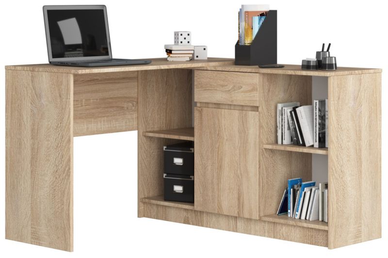 Biurko narożne Akord B17 Dąb Sonoma 120 cm Zestaw z komodą 1 drzwi 1 szuflada kolor Dąb Sonoma mat 6 półek 120x126x79 cm 1 szt.