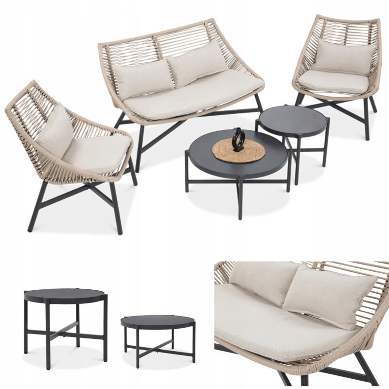 Zestaw Mebli Ogrodowych Balkonowych ALMERA Stolik Fotel Sofa Taras Balkon 1 szt