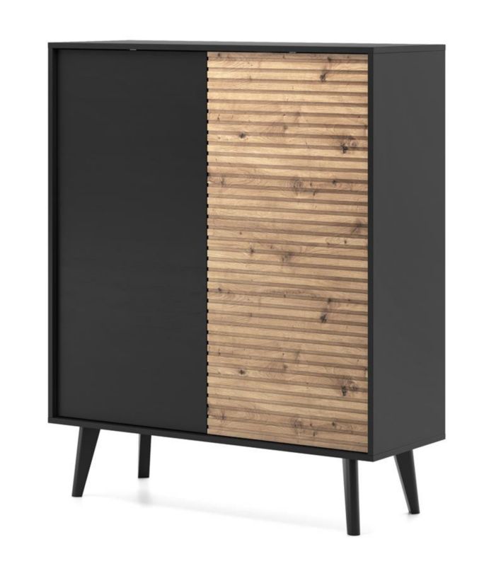 Komoda dwudrzwiowa Bettso Willow 104 cm wysoka ryflowana czarny dąb artisan 1szt.