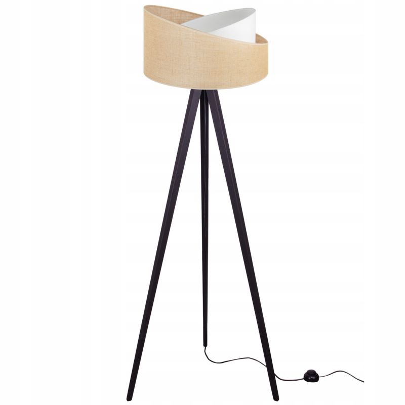 Lampa podłogowa trójnóg Light Home LH Juta Drewno 1x E27 60W nogi grube czarny/naturalny1szt.