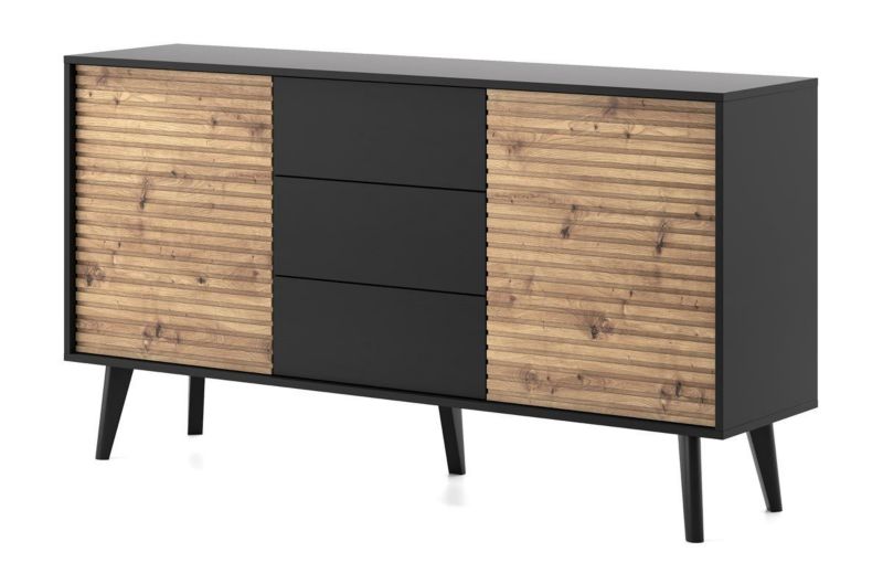 Komoda z szufladami Bettso Willow 154 cm duża ryflowana czarny dąb artisan 1szt.