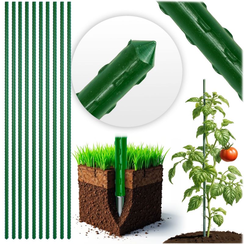 Tyczka do roślin Plonos paliki podpora tyczki do pomidorów wzmacniane 120cm zielone 10szt.