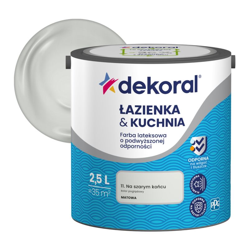 Farba lateksowa Dekoral Łazienka i Kuchnia na szarym końcu 2,5 l