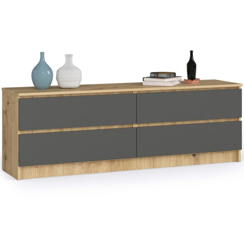 Komoda Akord K160 Dąb Artisan 160 cm 4 szuflady kolor Grafit Szary mat 160x40x55 cm 1 szt.