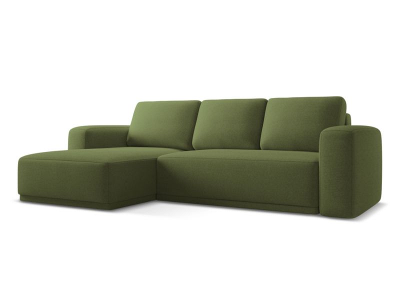 Narożnik lewostronny z funkcją spania Makamii Kaila z tkaniny szenilowej 258x160 cm butelkowa zieleń 1 szt.
