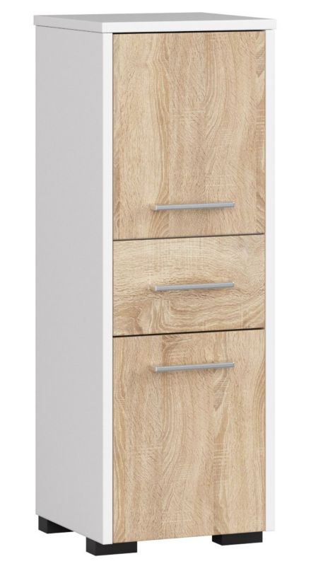 Szafka łazienkowa Akord Fin Biała 30 cm 2 drzwi 1 szuflada kolor Dąb Sonoma mat 3 półki 30x30x85 cm 1 szt.