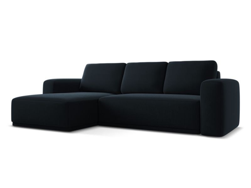 Narożnik lewostronny z funkcją spania Makamii Kaila z weluru 258x160 cm królewski niebieski 1 szt.