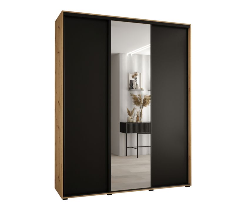 Szafa przesuwna Abiks DAVOS 3 wysoka szer.200cm gł.60cm artisan/czarny/czarny 1szt.