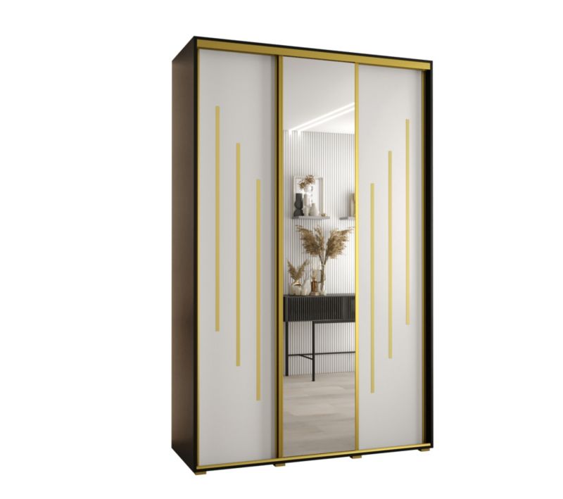 Szafa przesuwna Abiks DAVOS 9 wysoka szer.150cm gł.60cm czarny/biały/złoty 1szt.