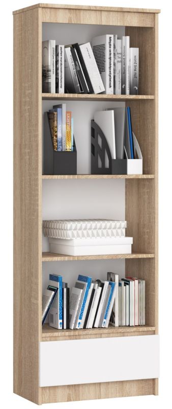 Regał Akord R60 Dąb Sonoma 60 cm 1 szuflada kolor Biały mat 4 półki 60x35x180 cm 1 szt.