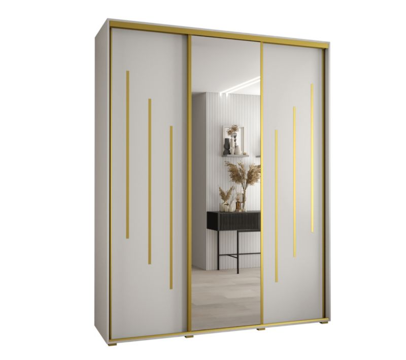 Szafa przesuwna Abiks DAVOS 9 wysoka szer.200cm gł.60cm biały/biały/złoty 1szt.