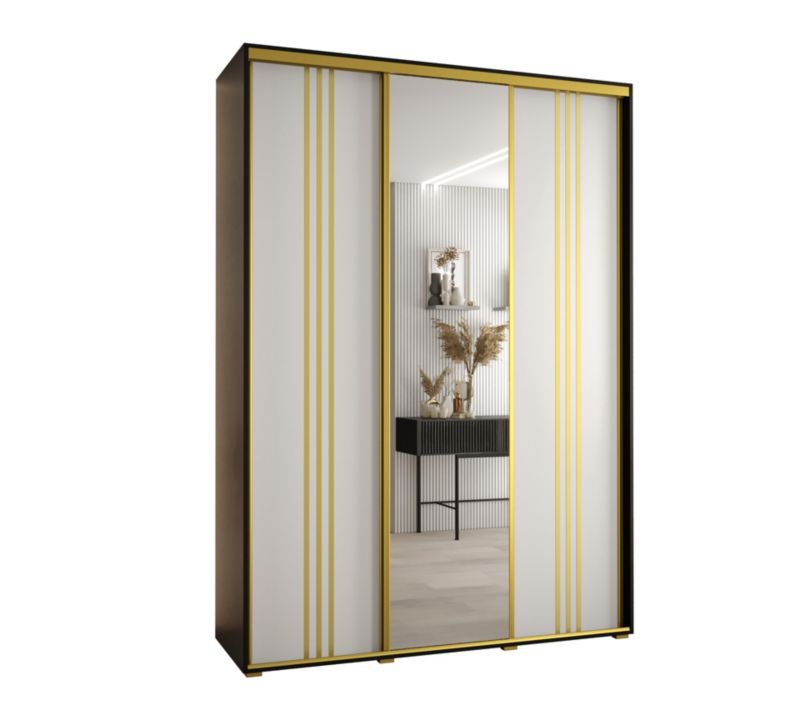 Szafa przesuwna Abiks DAVOS 7 wysoka szer.180cm gł.60cm czarny/biały/złoty 1szt.