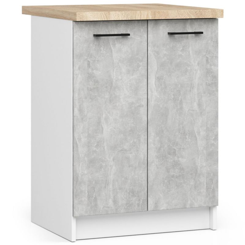 Szafka kuchenna Akord S60 z blatem system Oliwia Biała 60 cm 2 drzwi kolor Beton mat 2 półki 60x46x85 cm 1 szt.