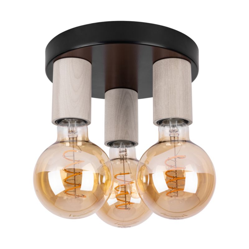 Lampa Sufitowa SPOT Light 3xE27 Max.15W LED Dąb Bielony FSC Czarny Metal, Polski Producent, 1 szt.