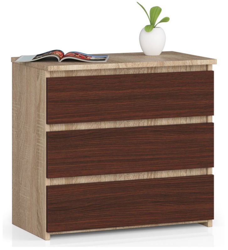 Szafka nocna Akord CL3 Dąb Sonoma 60 cm 3 szuflady kolor Wenge mat 60x35x57 cm 1 szt.