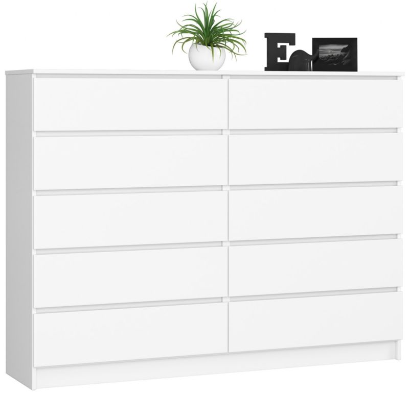 Komoda Akord K160 Biała 160 cm 10 szuflad kolor Biały mat 160x40x121 cm 1 szt.