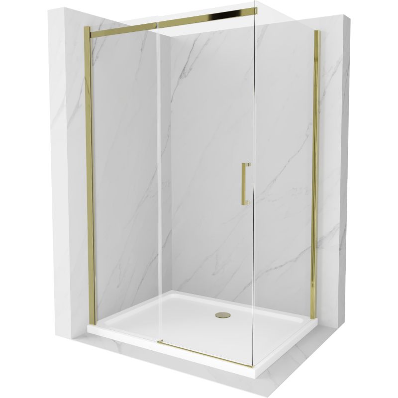 Kabina prysznicowa Mexen Omega rozsuwana 100 x 90 cm transparent złota + brodzik Flat