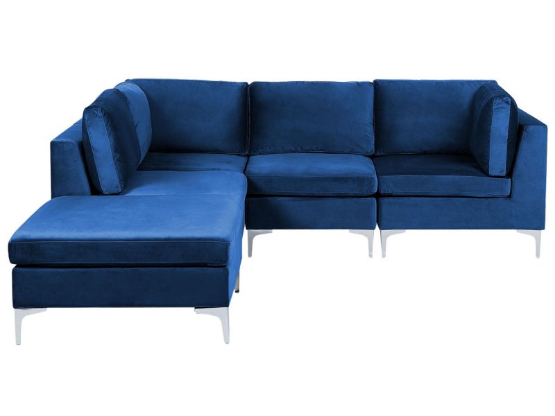 Sofa narożna z otomaną Evja Granatowy Welur Prawostronny kpl