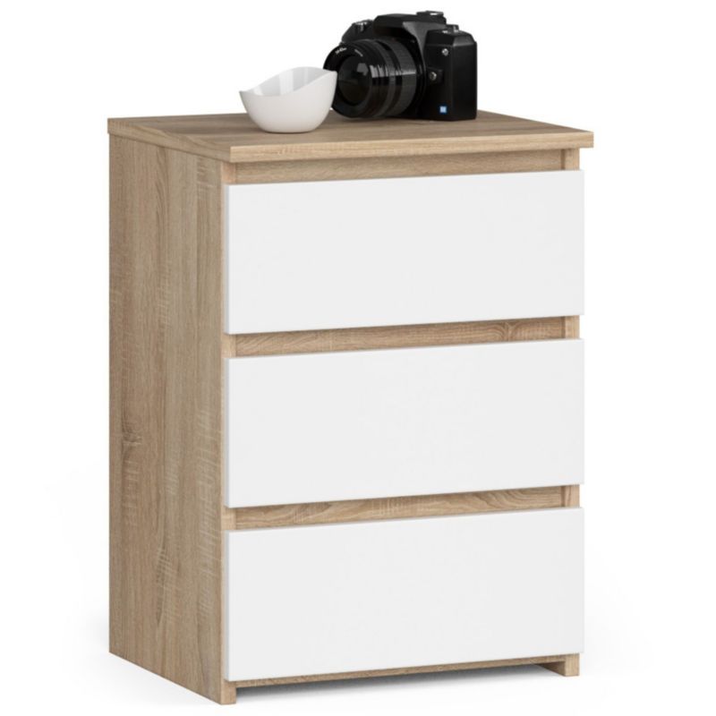 Szafka nocna Akord CL3 Dąb Sonoma 40 cm 3 szuflady kolor Biały mat 40x35x57 cm 1 szt.