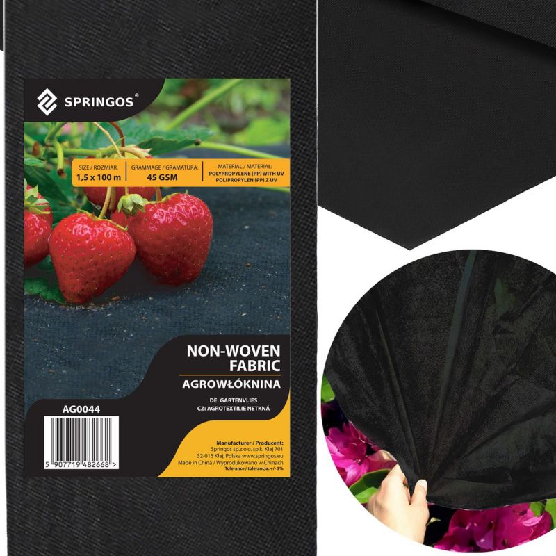 Agrotkanina na chwasty Springos 100x1,5 m czarna mata 45 g/m2 1 szt.