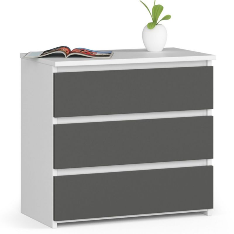 Szafka nocna Akord CL3 Biała 60 cm 3 szuflady kolor Grafit Szary mat 60x35x57 cm 1 szt.