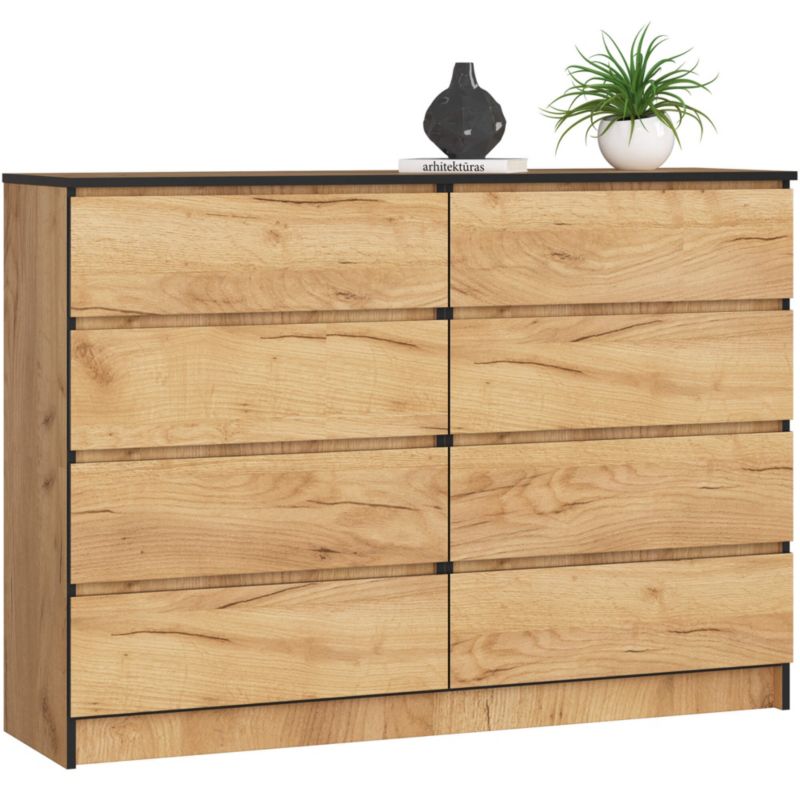 Komoda Akord K140 Dąb Craft 138 cm 8 szuflad kolor Dąb Craft mat 138x40x99 cm 1 szt.