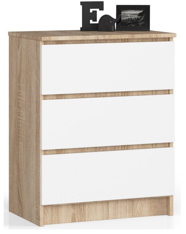 Komoda Akord K60 Dąb Sonoma 60 cm 3 szuflady kolor Biały mat 60x40x77 cm 1 szt.