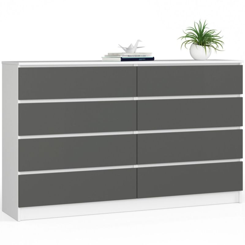 Komoda Akord K160 Biała 160 cm 8 szuflad kolor Grafit Szary mat 160x40x99 cm 1 szt.