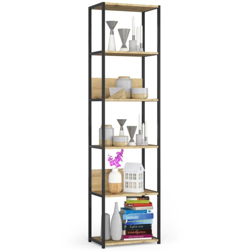 Regał loft Akord metalowy Czarny 50 cm Noire - Chêne Artisan kolor Dąb Artisan mat 6 półek 50x32x192 cm 1 szt.