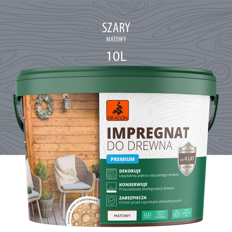 Impregnat akrylowy do drewna Premium Dragon Szary 10L