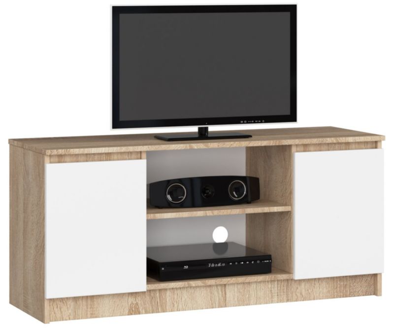 Szafka RTV Akord Dąb Sonoma 120 cm 2 drzwi kolor Biały mat 2 półki 120x40x55 cm 1 szt.