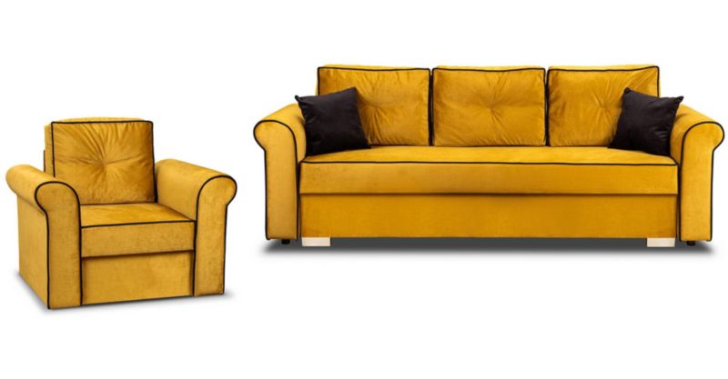Zestaw Wypoczynkowy do Salonu Bonni Merida Sofa + Fotel Żółty 1 szt.