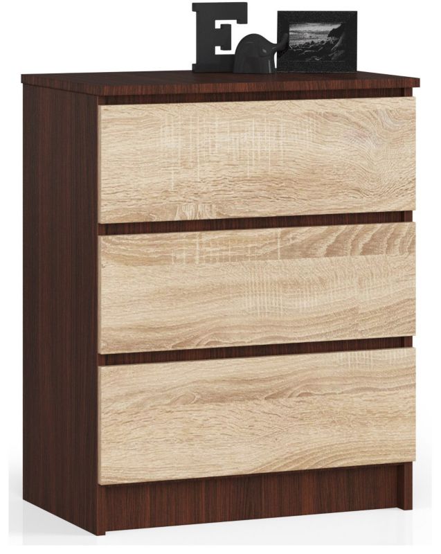Komoda Akord K60 Wenge 60 cm 3 szuflady kolor Dąb Sonoma mat 60x40x77 cm 1 szt.