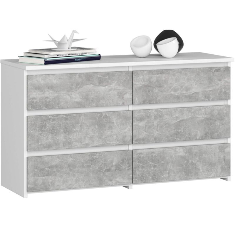 Komoda Akord CL100 Biała 100 cm 6 szuflad kolor Beton mat 100x35x57 cm 1 szt.
