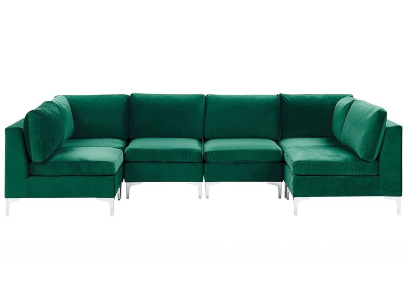 Sofa modułowa 6-osobowa welurowa zielona Evja 1 szt.