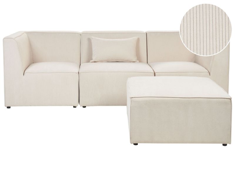 Sofa modułowa 3-osobowa z otomaną sztruksowa beżowa Lemvig 1 kpl