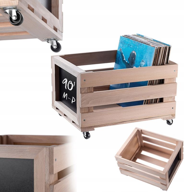 Skrzynka Na Płyty KADAX 45x36cm Winylowe Pojemnik Stojak Tablica Na Kółkach Brązowy 1 szt.