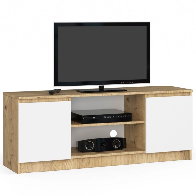 Szafka RTV Akord Dąb Artisan 140 cm 2 drzwi kolor Biały mat 2 półki 140x40x55 cm 1 szt.