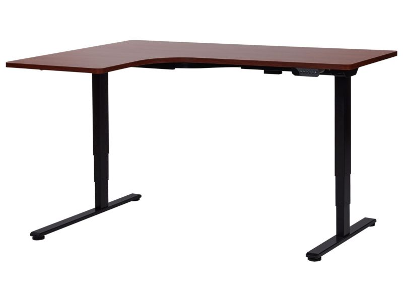 Biurko narożne lewe regulowane elektrycznie 160 x 59 cm ciemnobrązowe z czarnym Destines 1 szt.