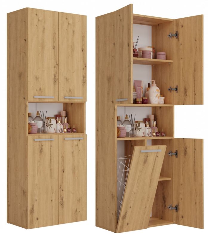 Szafka Łazienkowa Topeshop Słupek Nel DK 1K Kosz Dąb Artisan 30x60x174 cm 1 szt.
